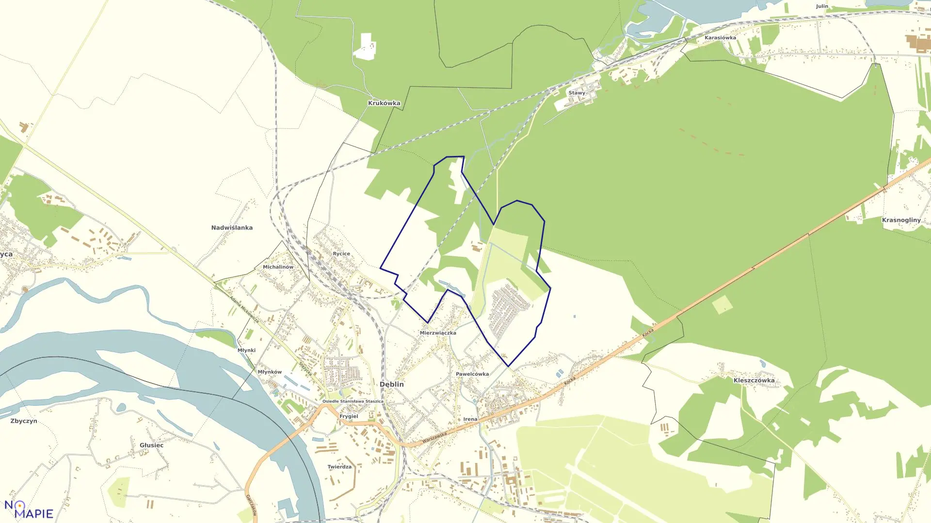 Mapa obrębu MIERZWIĄCZKA w mieście Dęblin
